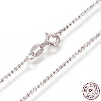 Rhodium Plated 925 Sterling Silver Ball Chain Necklaces, with Spring Ring Clasps, Platinum, 17.7 inch(45cm), 1.2mm