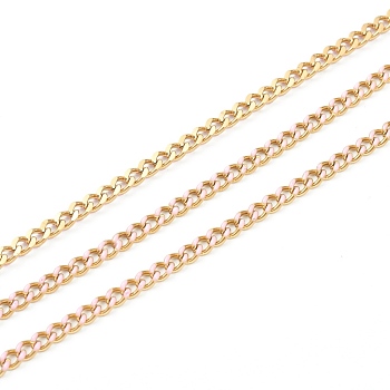 Handmade 304 Stainless Steel Enamel Curb Chains,Golden, with Spool, Unwelded, Long-Lasting Plated, Oval, Pink, 5x4x1.5mm, , 32.8 Feet(10m)/roll
