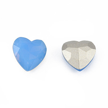 K9 Glass Rhinestone Cabochons, Pointed Back & Back Plated, Faceted, Heart, Sapphire, 10x10x5mm