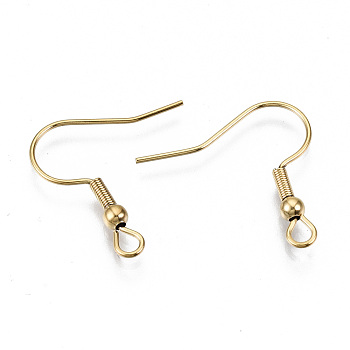 304 Stainless Steel Earring Hooks, Ear Wire, with Horizontal Loop, Cadmium Free & Nickel Free & Lead Free, Real 18K Gold Plated, 20~22x22mm, Hole: 2mm, Pin: 0.7mm