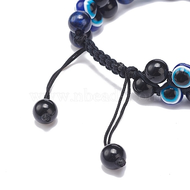 Natural Blue Tiger Eye(Dyed & Heated) & Eyeless Obsidian & Resin Evil Eye Braided Bead Bracelet(BJEW-JB08840-04)-5