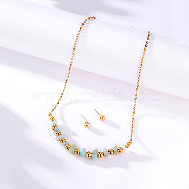 Natural Flower Amazonite Chips Pendant Necklace & Round Ball Stud Earrings(RE2952-1)-2