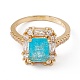 Deep Sky Blue Glass Rectangle Finger Ring with Cubic Zirconia(RJEW-J017-VC500)-2