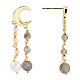 Natural Pearl & Sunstone Beaded Moon Tassel Dangle Stud Earrings(EJEW-T019-02G)-1