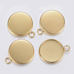 304 Stainless Steel Pendant Cabochon Settings, Plain Edge Bezel Cups, Flat Round, Real 18K Gold Plated, 15x12x2mm, Hole: 2.5mm, Tray: 10mm(STAS-F160-46G-03)