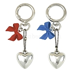2Pcs Alloy Bowknot with CCB Plastic Heart Pendant Decorations, with Swivel Clasps, Platinum, Mixed Color, 92mm(HJEW-YW00425)