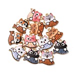 12Pcs 6 Styles Rack Plating Alloy Enamel Pendants, Golden, Cat with Fish Charm, Mixed Color, 18x18x3mm, Hole: 2mm, 2pcs/style(FIND-FP0002-73)