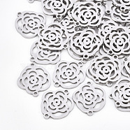 201 Stainless Steel Links connectors, Laser Cut Links, Flower, Stainless Steel Color, 17x14x1mm, Hole: 1.4mm(X-STAS-T044-48P)
