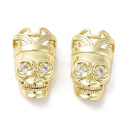 Rack Plating Skull Brass Micro Pave Cubic Zirconia Pendants, Cadmium Free & Lead Free, Long-Lasting Plated, Real 18K Gold Plated, Clear, 20x12x8mm, Hole: 1.6mm(KK-E102-19G)