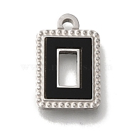 304 Stainless Steel Manual Polishing Pendants, with Black Acrylic Stainless Steel Color, Rectangle, 15x10x2mm, Hole: 1.5mm(STAS-M059-01P-A01)