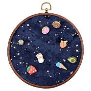 Flat Round Polyester & Acrylic Wall Mounted Brooch Organizer Display Boards, with Retro Alloy Hook, Marine Blue, 24.5cm(AJEW-WH20006-30B)