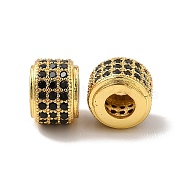 Rack Plating Brass Cubic Zirconia Beads, Cadmium Free & Lead Free, Long-Lasting Plated, Column, Golden, Black, 9x6.5mm, Hole: 3.5mm(KK-G457-09G-01)