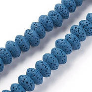 Natural Lava Rock Beads Strands, Dyed, Rondelle, Steel Blue, 9x5~5.5mm, Hole: 2mm, about 37 pcs/Strand, 7.87 inch(20cm)(G-F671-01A-05)