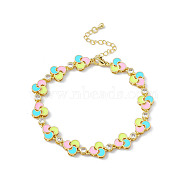 Colorful Enamel Windwill & Cubic Zirconia Link Chain Bracelet, Brass Jewelry for Women, Golden, 7-3/4 inch(19.6cm)(BJEW-P288-12G)