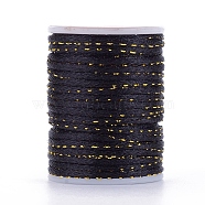 Polyester Cord, with Gold Metallic Cord, Chinese Knotting Cord, Black, 1.5mm, about 4.37 yards(4m)/roll(OCOR-G006-01-1.5mm-01)