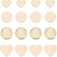 CHGCRAFT 24pcs 4 Style Brass Links/Connectors, Flat Round & Heart, Golden, 11~18x11~18.5x1mm, Hole: 1~1.4mm, 6pcs/style(KK-CA0002-94)