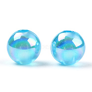 Transparent Acrylic Beads, AB Colors Plated, Round, Deep Sky Blue, 6mm, Hole: 1.8mm(MACR-YW0002-90B-03)