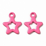 Spray Painted 201 Stainless Steel Charms, Star Charms, Hot Pink, 10.5x9x1mm, Hole: 1.2mm(STAS-G304-29D)