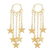 Brass Dangle Hoop Earrings, 304 Stainless Steel Star Tassel Earrings, Golden, 61x17mm(EJEW-TA00265)