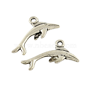 Tibetan Style Alloy Dolphin Charms, Cadmium Free & Lead Free, Antique Silver, 12.5x24x3mm, Hole: 2mm, about 625pcs/500g(TIBEP-Q043-216-RS)