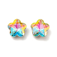 Glass Rhinestone Cabochons, Point Back & Back Plated, Faceted, Flower, Crystal AB, 12x12x6mm(RGLA-M017-H01-001ST)