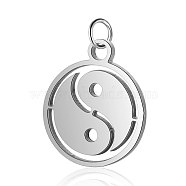 304 Stainless Steel Charms, Flat Round with Tai Ji, Stainless Steel Color, 14x12x1mm, Hole: 2.5mm(STAS-S105-T521S)