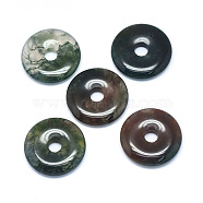 Natural Moss Agate Pendants, Donut/Pi Disc, Donut Width: 12mm, 30x5~7mm, Hole: 6mm(G-P415-22F)