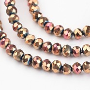 Electroplate Glass Beads Strands, Faceted Rondelle, Rose Gold Plated, 3x2.5mm, Hole: 1mm, about 133pcs/strand, 13 inch(EGLA-P018-3mm-F02)