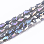 Electroplate Glass Beads Strands, AB Color Plated, Faceted Teardrop, Gray, 4x3mm, Hole: 0.7mm, about 98~99pcs/strand, 16.54~16.92 inch(42~43cm)(EGLA-S194-02A-A07)