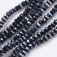 Electroplate Glass Bead Strands, Full Plated, Faceted, Rondelle, Hematite Plated, 3x2mm, Hole: 0.5mm, about 140pcs/strand, 13 inch(X-EGLA-J047-3x2mm-F17)
