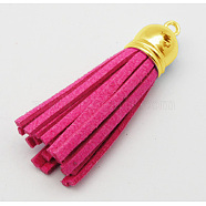 Golden Brass Suede Tassels for Cell Phone Straps Making, Fuchsia, 55~65x12mm, Hole: 1.5mm(X-FIND-H004-10G)