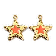 304 Stainless Steel Charms, with Enamel, Star Charms, Real 14K Gold Plated, 14x12.5x1mm, Hole: 1.4mm(STAS-L022-173G)