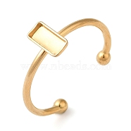 Ion Plating(IP) 304 Stainless Steel Open Cuff Ring Components, Pad Ring Setting, Rectangle, Real 18K Gold Plated, Tray: 7x3mm, 1.5mm, Adjustable(X-STAS-I306-02G)