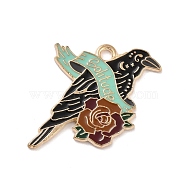 Alloy Enamel Pendants, Crow with Rose and Word Solitude, Light Gold, 31x23x1mm, Hole: 2mm(ENAM-A137-04KCG)