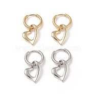 2 Pairs 2 Colors Brass Heart Dangle Hoop Earrings, 304 Stainless Steel Jewelry for Woman, Golden & Stainless Steel Color, 26mm, Pin: 1mm, 1 Pair/color(EJEW-JE05066)