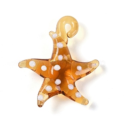 Handmade Lampwork Pendants, Bumpy, Starfish, Sandy Brown, 28~34x27~30x7~8.5mm, Hole: 2~2.5mm(LAMP-C015-02A)