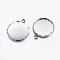 304 Stainless Steel Pendant Cabochon Settings, Plain Edge Bezel Cups, Flat Round, Stainless Steel Color, Tray: 18mm, 23.5x20x2mm, Hole: 2.2mm(X-STAS-K146-054-18mm)