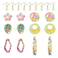 DIY Earring Making Kits, Including Cellulose Acetate(Resin) & Acrylic Pendants, Iron Earring Hooks, 304 Stainless Steel Open Jump Rings, Mixed Color, 26x20~21x4mm, Hole: 1.2mm(DIY-TA0009-25)