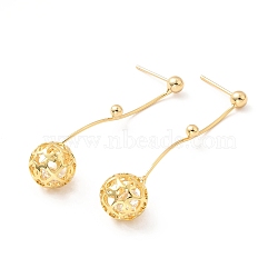 Ball with Cubic Zirconia Long Dangle Stud Earrings, Brass Jewelry for Women, Lead Free & Cadmium Free & Nickel Free, Real 18K Gold Plated, 50x4mm, Pin: 0.7mm(EJEW-F281-18G)