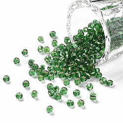 8/0 Glass Seed Beads, Silver Lined Round Hole, Round, Lime Green, 3mm, Hole: 1mm, about 10000 beads/pound(SEED-A005-3mm-27)