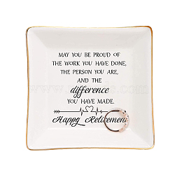 Porcelain Square Ring Holder, Jewelry Tray, for Holding Small Jewelries, Rings, Necklaces, Earrings, Bracelets, Trinket, for Women Girls Birthday Gift, Word, 10.5x10.5x2.7cm(DJEW-WH0013-007)