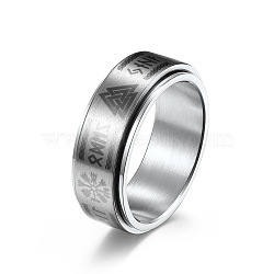 Viking Word 304 Stainless Steel Rotatable Finger Rings for Men, for Stress Anxiety Relief, Stainless Steel Color, US Size 10(19.8mm)(FS-WGA52A7-04)
