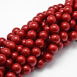 Shell Pearl Beads Strands, Grade A, Round, Dark Red, 14mm, Hole: 1mm, about 28~29pcs/strand, 16 inch(BSHE-L026-01-14mm)
