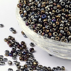8/0 Glass Seed Beads, Metallic Colours, Round, Round Hole, Colorful, 8/0, 3mm, Hole: 1mm, about 1111pcs/50g, 50g/bag, 18bags/2pounds(SEED-US0003-3mm-602)