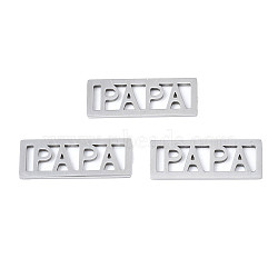 Tarnish Resistant 201 Stainless Steel Filigree Joiners, Laser Cut, Rectangle with Word PAPA, Stainless Steel Color, 20x7.5x1mm, Hole: 1.2x5mm(STAS-T044-276P)