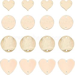 CHGCRAFT 24pcs 4 Style Brass Links/Connectors, Flat Round & Heart, Golden, 11~18x11~18.5x1mm, Hole: 1~1.4mm, 6pcs/style(KK-CA0002-94)