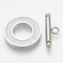 201 Stainless Steel Toggle Clasps, with Enamel, Ring, WhiteSmoke, Ring: 19.5x2mm, Inner Diameter: 10mm, Bar: 21x7x3mm, Hole: 2mm(STAS-T037-06C)