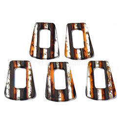 Transparent Resin & Walnut Wood Pendants, with Gold Foil, Trapezoid, Dark Orange, 38x27x3mm, Hole: 2mm(RESI-N025-013A-A01)