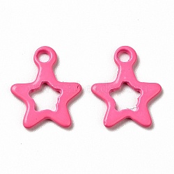 Spray Painted 201 Stainless Steel Charms, Star Charms, Hot Pink, 10.5x9x1mm, Hole: 1.2mm(STAS-G304-29D)