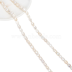 2 Strands Grade B Natural Cultured Freshwater Pearl Beads Strands, with Screw Thread, Rice, Creamy White, 5~6mm, Hole: 1mm, about 53~56pcs/strand, 13.58~13.78 inch(34.5~35cm)(PEAR-NB0001-71)